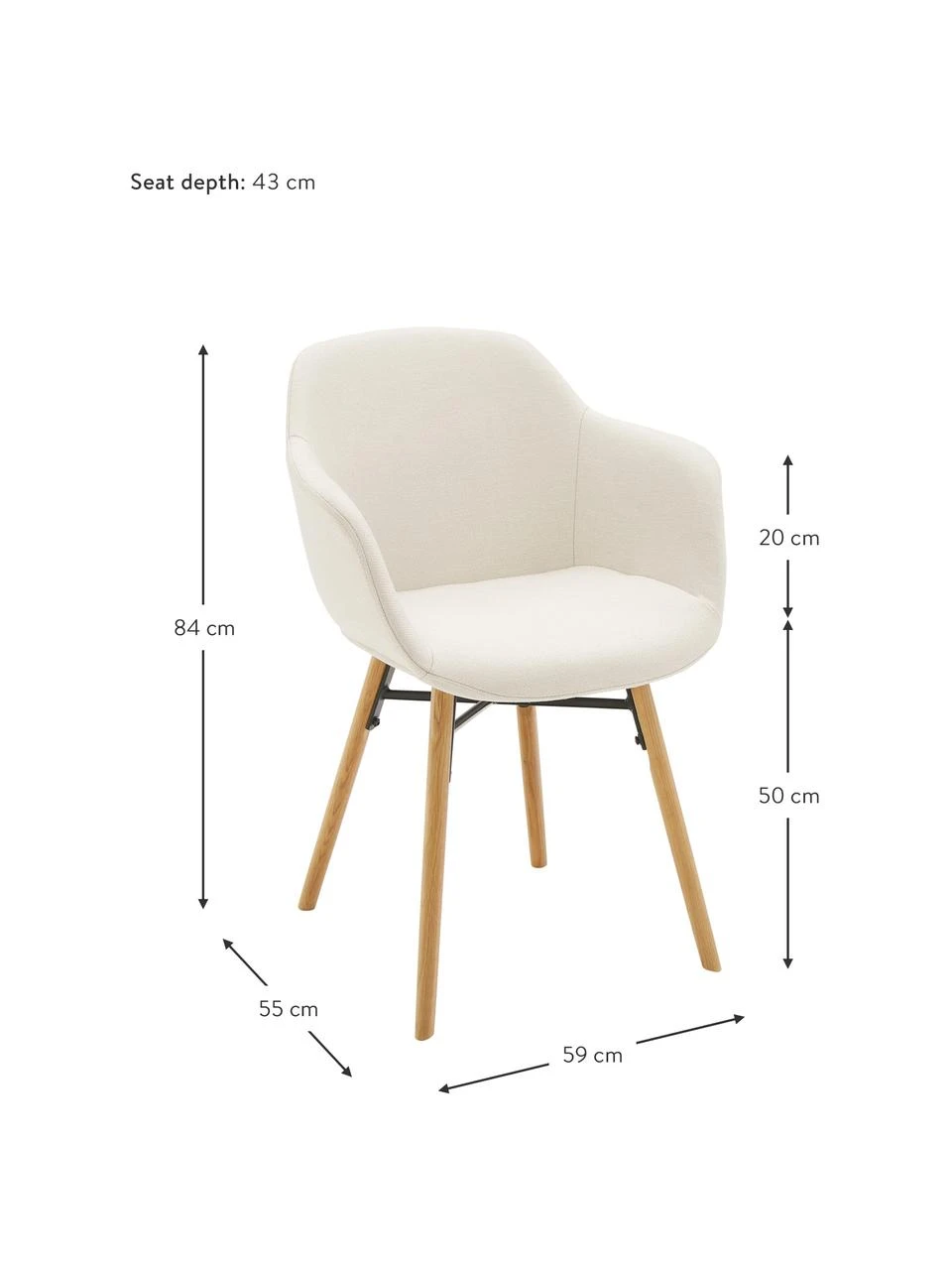 Westwing Collection Armlehnstuhl Fiji mit schmaler Sitzschale, B 59 x T 55 cm 7 Westwing Collection Armlehnstuhl Fiji mit schmaler Sitzschale, B 59 x T 55 cm – Bild 5