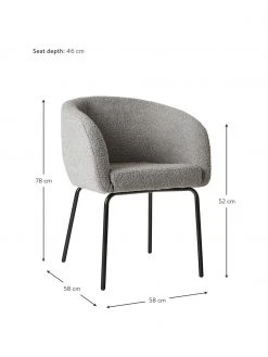 Westwing Collection Boucl&eacute;-Armlehnst&uuml;hle Alani in Grau, 2 St&uuml;ck, B 58 x H 78 cm -Esszimmer Verkäufe Boucle Armlehnstuhle Alani in Grau 2 Stuck 3