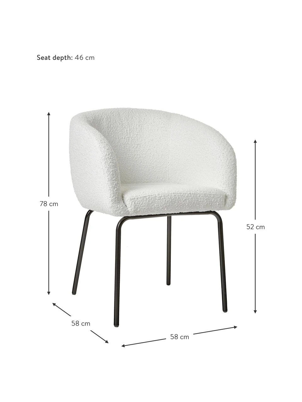 Westwing Collection Bouclé-Armlehnstühle Alani in Weiß, 2 Stück, B 58 x H 78 cm 7 Westwing Collection Bouclé-Armlehnstühle Alani in Weiß, 2 Stück, B 58 x H 78 cm – Bild 5