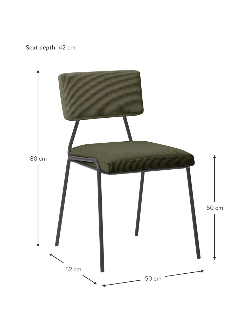 Westwing Collection Cord-Polsterstühle Mats in Grün, 2 Stück, B 50 x H 80 cm 5 Westwing Collection Cord-Polsterstühle Mats in Grün, 2 Stück, B 50 x H 80 cm – Bild 3