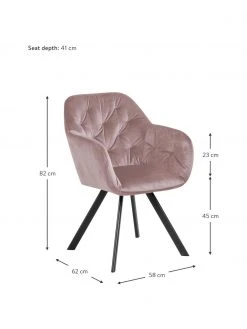 Drehbarer Samt-Armlehnstuhl Lucie in Rosa, B 58 x T 62 cm -Esszimmer Verkäufe Drehbarer Samt Armlehnstuhl Lucie in Rosa 3