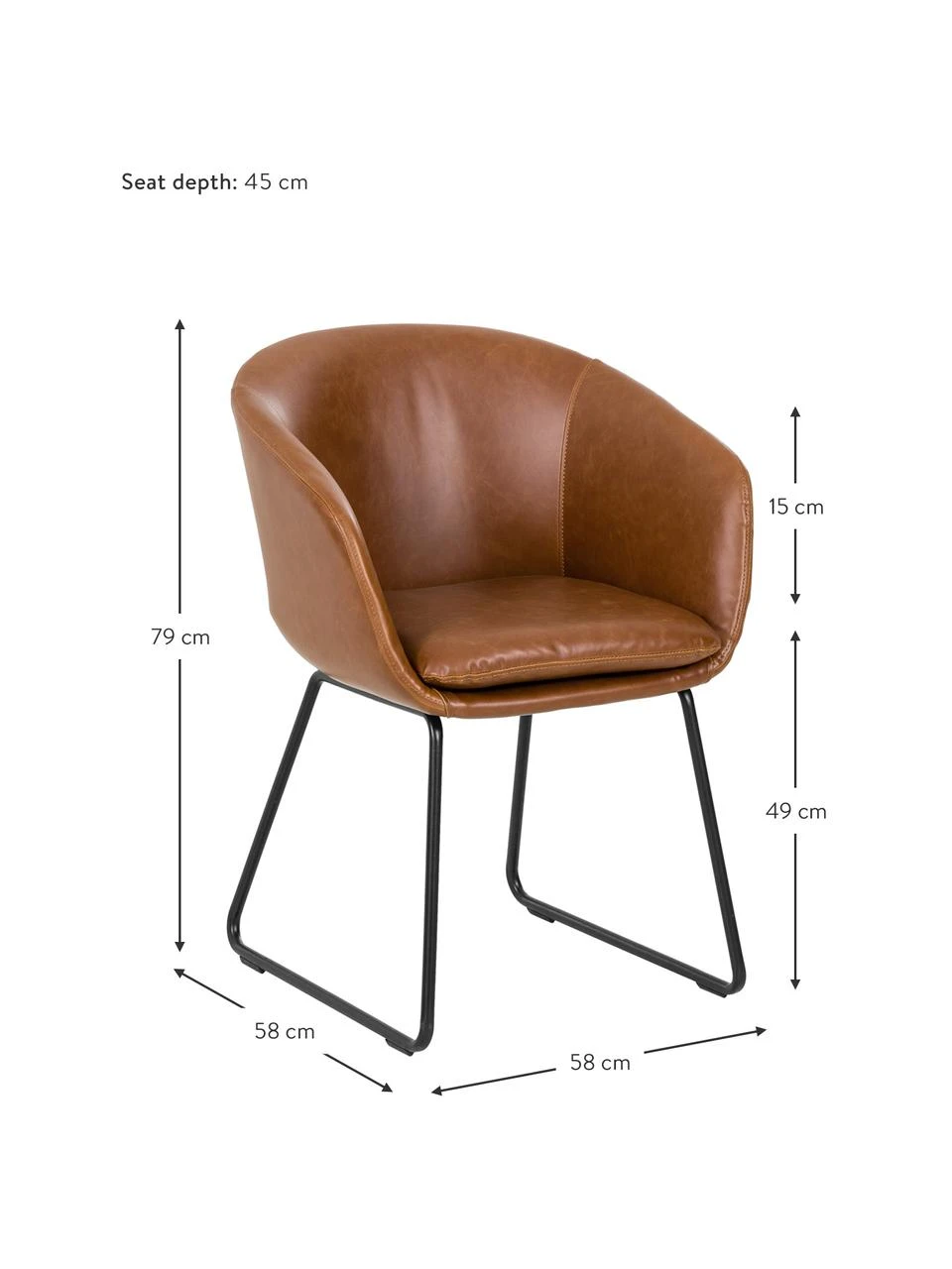 Westwing Collection Gepolsterter Armlehnstuhl Juri aus Kunstleder, B 58 x T 58 cm 6 Westwing Collection Gepolsterter Armlehnstuhl Juri aus Kunstleder, B 58 x T 58 cm – Bild 4