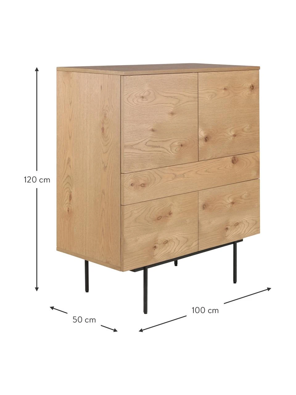 Highboard Allure mit Schublade und Türen aus Eichenholzfurnier, B 100 x H 120 cm 4 Highboard Allure mit Schublade und Türen aus Eichenholzfurnier, B 100 x H 120 cm – Bild 2