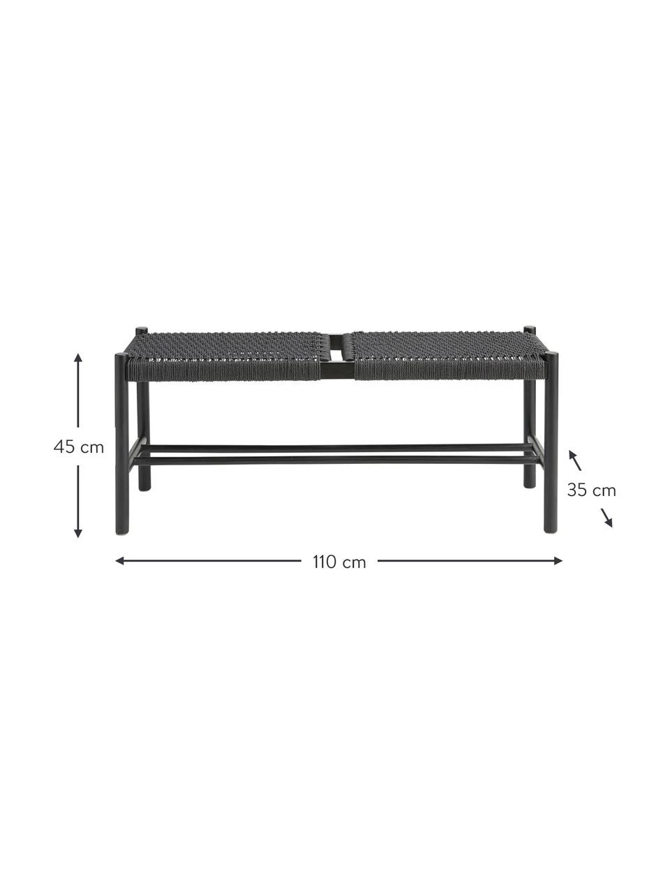 Holz-Sitzbank Ellan mit Binsengeflecht in Schwarz, B 110 x H 45 cm 5 Holz-Sitzbank Ellan mit Binsengeflecht in Schwarz, B 110 x H 45 cm – Bild 3