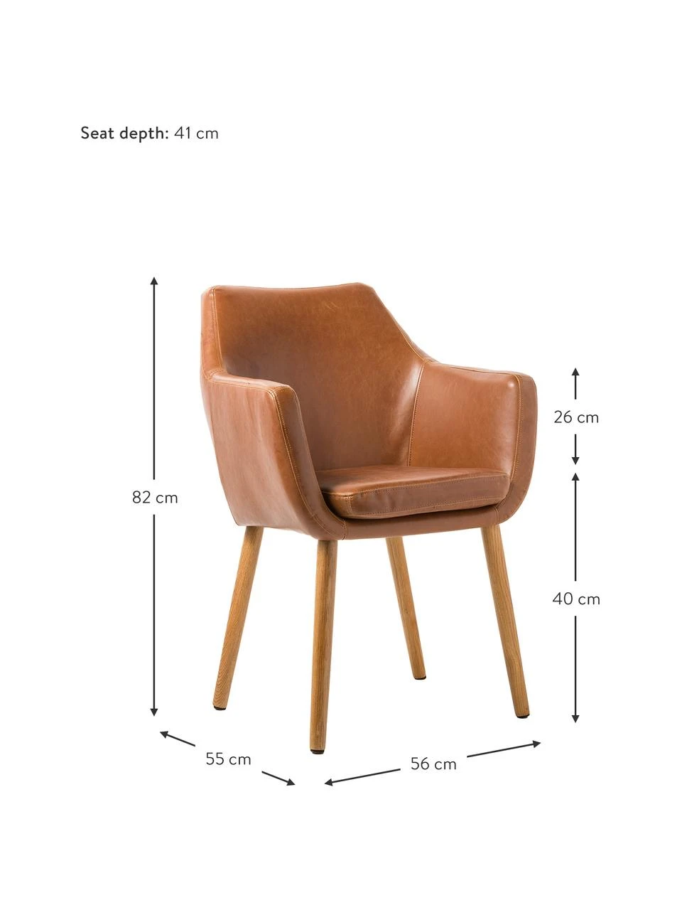 Kunstleder-Armlehnstuhl Nora mit Holzbeine, B 56 x T 55 cm 5 Kunstleder-Armlehnstuhl Nora mit Holzbeine, B 56 x T 55 cm – Bild 3