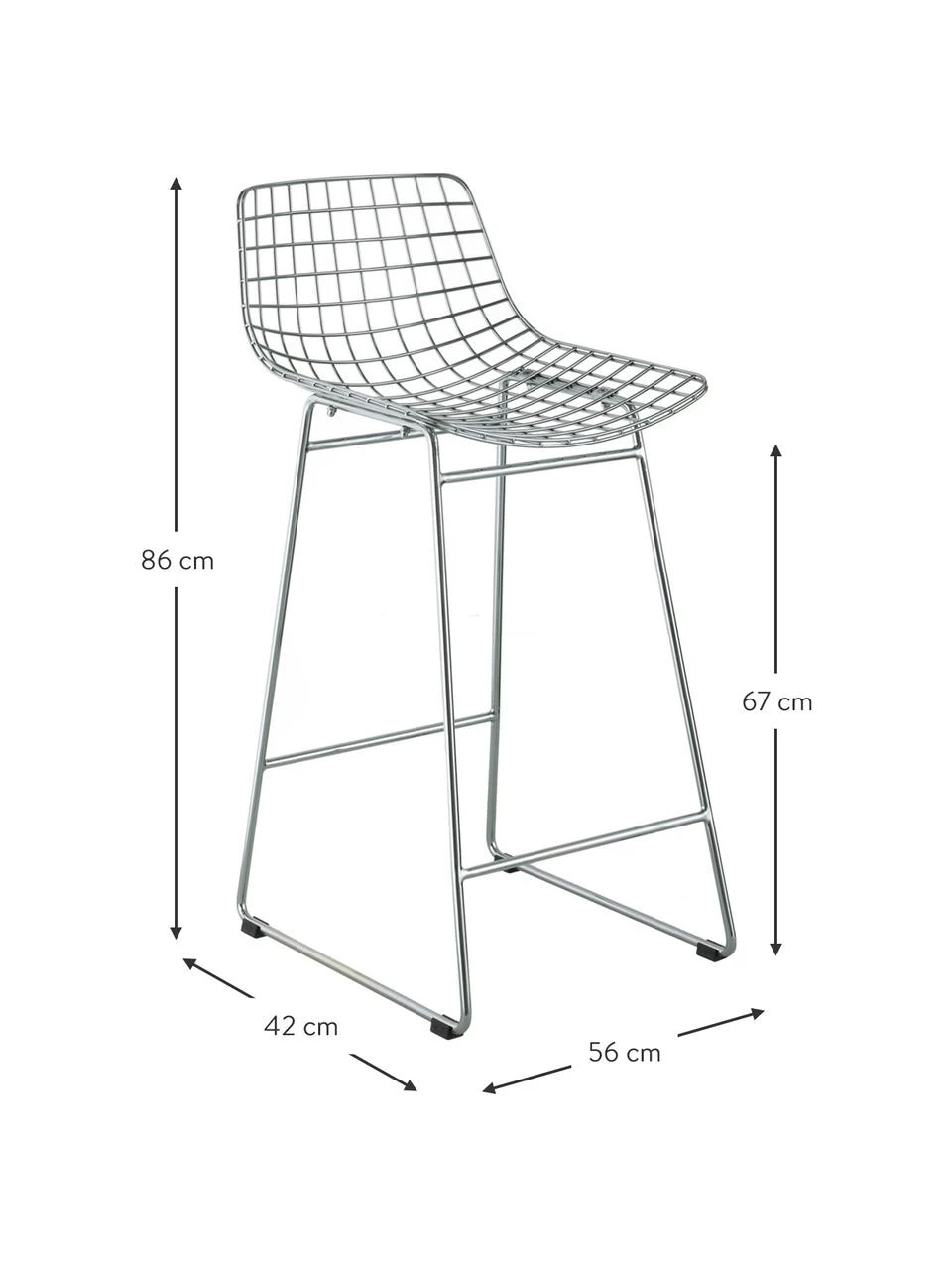 HKliving Metall-Thekenstuhl Wire in Chrom, B 56 x H 86 cm 5 HKliving Metall-Thekenstuhl Wire in Chrom, B 56 x H 86 cm – Bild 3