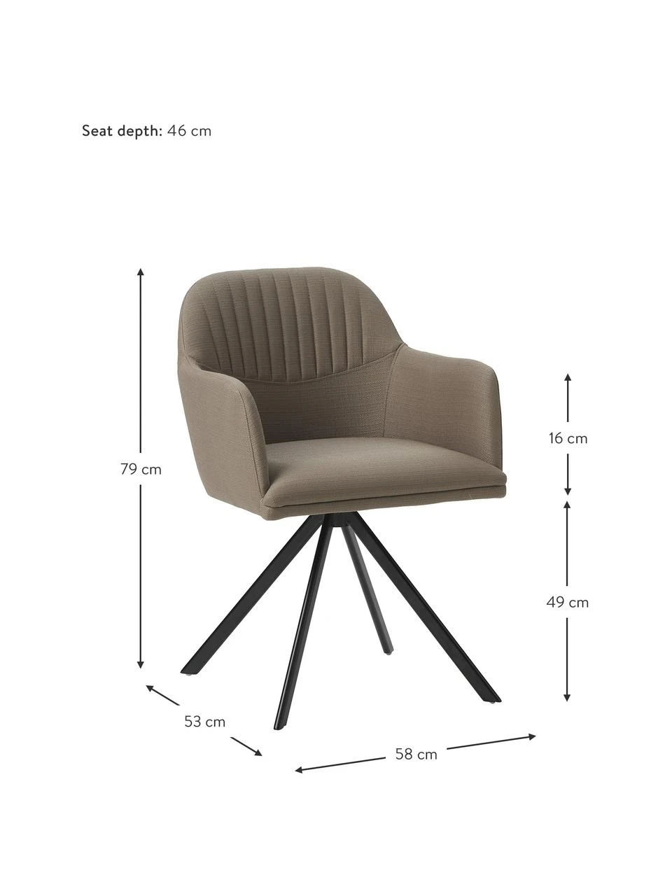 Westwing Collection Polster-Drehstuhl Lola mit Armlehne in Taupe, B 58 x T 53 cm 4 Westwing Collection Polster-Drehstuhl Lola mit Armlehne in Taupe, B 58 x T 53 cm – Bild 2