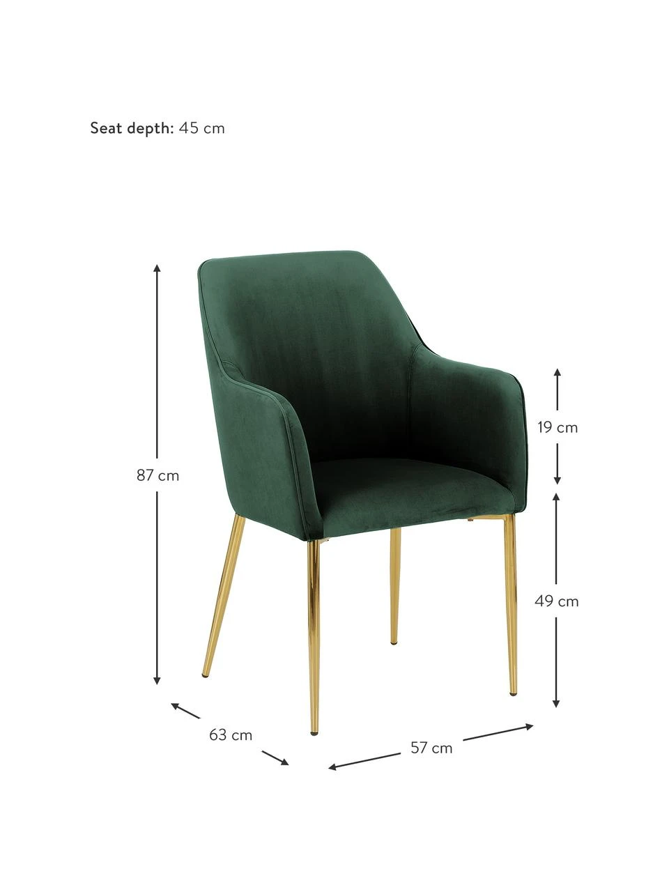 Westwing Collection Samt-Armlehnstuhl Ava in Dunklegrün, B 57 x T 63 cm 5 Westwing Collection Samt-Armlehnstuhl Ava in Dunklegrün, B 57 x T 63 cm – Bild 3