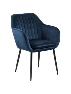 Samt-Armlehnstuhl Emilia in Blau mit Metallbeinen, B 57 x T 59 cm