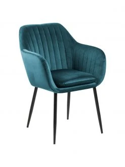 Samt-Armlehnstuhl Emilia in Blau mit Metallbeinen, B 57 x T 59 cm