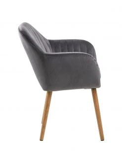 Samt-Armlehnstuhl Emilia in Dunkelgrau mit Holzbeinen, B 57 x T 59 cm -Esszimmer Verkäufe Samt Armlehnstuhl Emilia in Dunkelgrau mit Holzbeinen 4