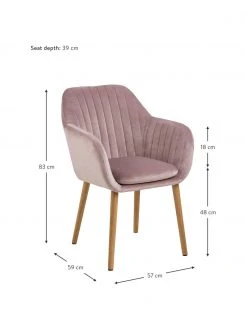 Samt-Armlehnstuhl Emilia in Rosa mit Holzbeinen, B 57 x T 59 cm -Esszimmer Verkäufe Samt Armlehnstuhl Emilia in Rosa mit Holzbeinen 2