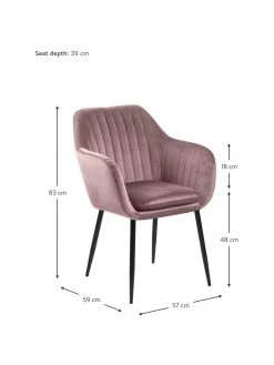 Samt-Armlehnstuhl Emilia in Rosa mit Metallbeinen, B 57 x T 59 cm 10 Samt-Armlehnstuhl Emilia in Rosa mit Metallbeinen, B 57 x T 59 cm -Esszimmer Verkäufe Samt Armlehnstuhl Emilia in Rosa mit Metallbeinen 2