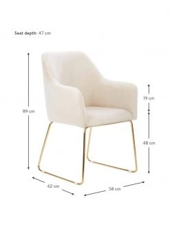 Westwing Collection Samt-Armlehnstuhl Isla in Cremeweiß, B 58 x T 62 cm -Esszimmer Verkäufe Samt Armlehnstuhl Isla in Cremeweiss 2