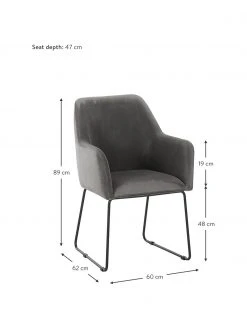 Westwing Collection Samt-Armlehnstuhl Isla in Grau, B 60 x T 62 cm -Esszimmer Verkäufe Samt Armlehnstuhl Isla in Grau 2