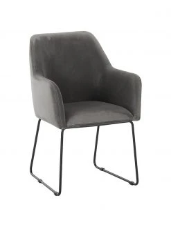 Westwing Collection Samt-Armlehnstuhl Isla in Grau, B 60 x T 62 cm