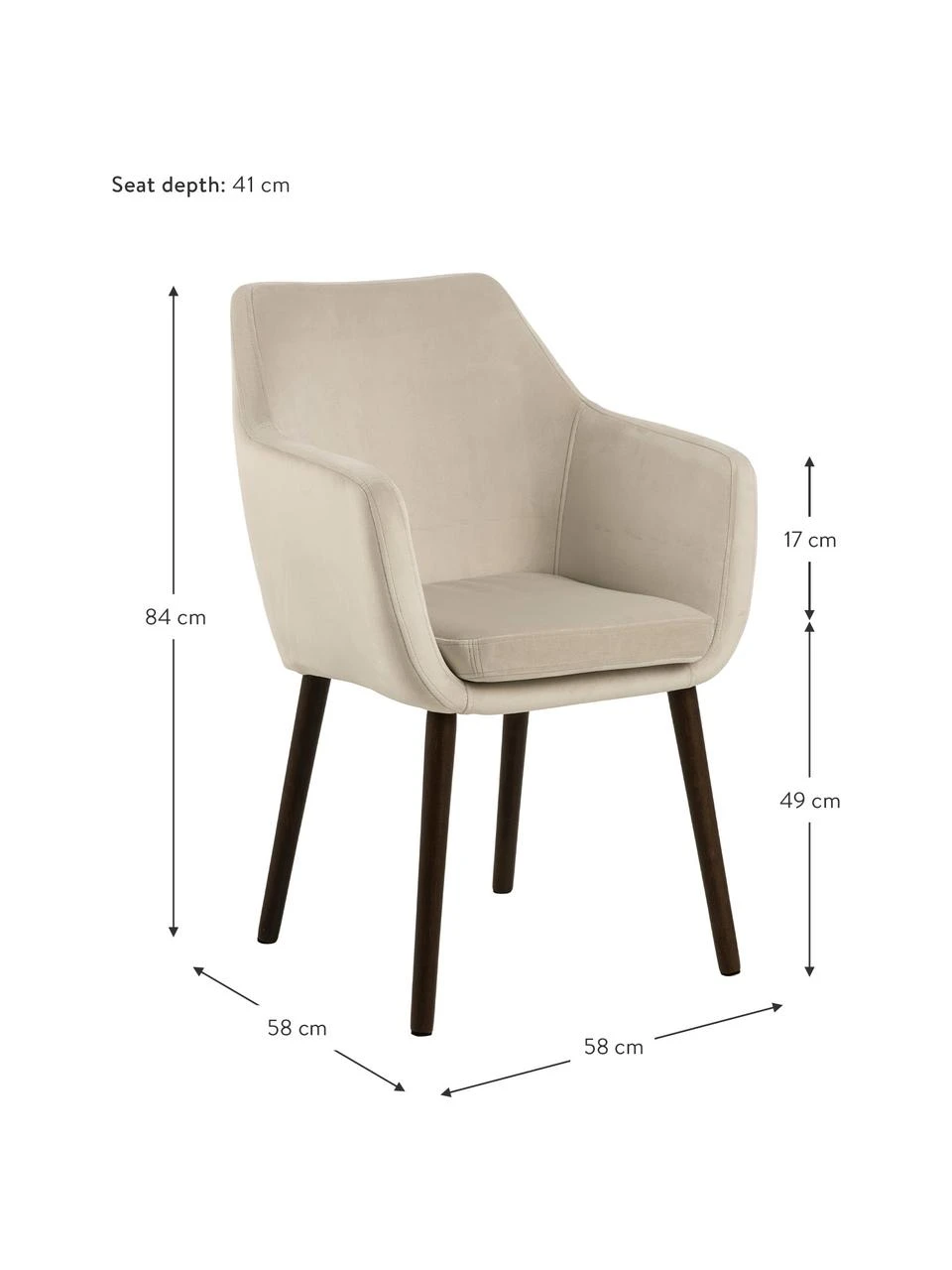 Samt-Armlehnstuhl Nora mit Holzbeinen, B 58 x T 58 cmNur noch wenige verfügbar 5 Samt-Armlehnstuhl Nora mit Holzbeinen, B 58 x T 58 cmNur noch wenige verfügbar – Bild 3