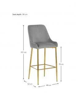 Westwing Collection Samt-Barstuhl Ava in Grau, B 48 x H 107 cm -Esszimmer Verkäufe Samt Barstuhl Ava in Grau 2