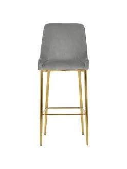 Westwing Collection Samt-Barstuhl Ava in Grau, B 48 x H 107 cm -Esszimmer Verkäufe Samt Barstuhl Ava in Grau 3