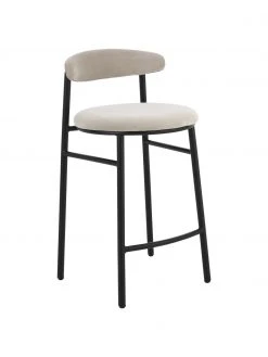 Samt-Barstuhl Doggi in Cremefarben, B 44 x H 84 cm