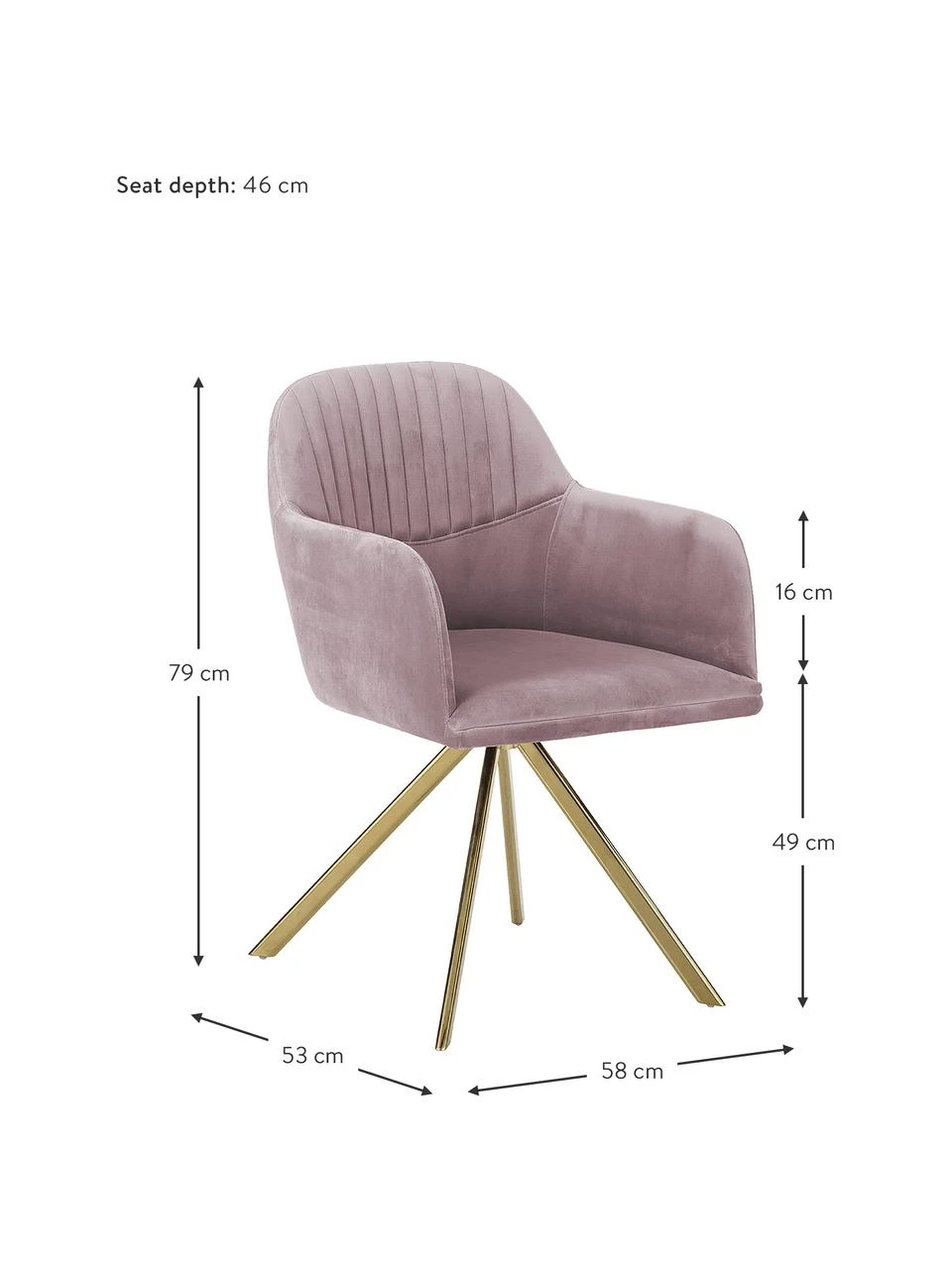 Westwing Collection Samt-Drehstuhl Lola mit Armlehne in Rosa, B 58 x T 53 cm 5 Westwing Collection Samt-Drehstuhl Lola mit Armlehne in Rosa, B 58 x T 53 cm – Bild 3