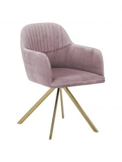 Westwing Collection Samt-Drehstuhl Lola mit Armlehne in Rosa, B 58 x T 53 cm