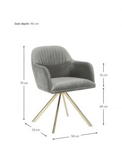 Westwing Collection Samt-Drehstuhl Lola mit Armlehne in Steingrau, B 58 x T 53 cm -Esszimmer Verkäufe Samt Drehstuhl Lola mit Armlehne in Steingrau 2