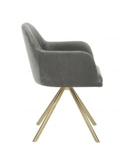 Westwing Collection Samt-Drehstuhl Lola mit Armlehne in Steingrau, B 58 x T 53 cm -Esszimmer Verkäufe Samt Drehstuhl Lola mit Armlehne in Steingrau 4