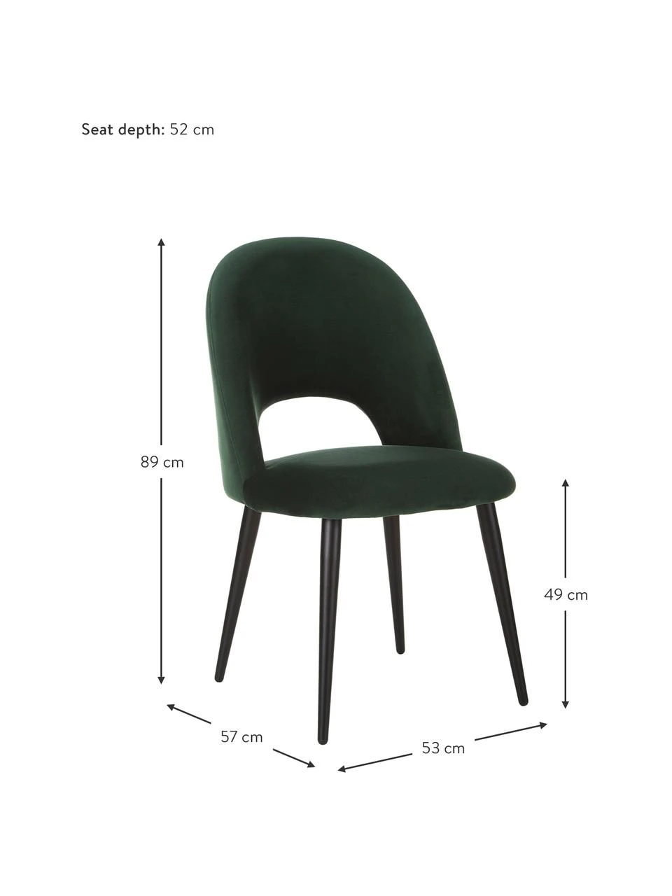 Westwing Collection Samt-Polsterstuhl Rachel in Dunkelgrün, B 53 x T 57 cm 5 Westwing Collection Samt-Polsterstuhl Rachel in Dunkelgrün, B 53 x T 57 cm – Bild 3