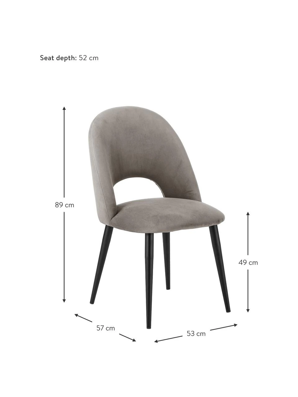 Westwing Collection Samt-Polsterstuhl Rachel in Taupe, B 53 x T 57 cm 5 Westwing Collection Samt-Polsterstuhl Rachel in Taupe, B 53 x T 57 cm – Bild 3