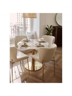 Westwing Collection Samt-Polsterstuhl Tess in Beige, B 49 x T 64 cm -Esszimmer Verkäufe Samt Polsterstuhl Tess in Beige 2