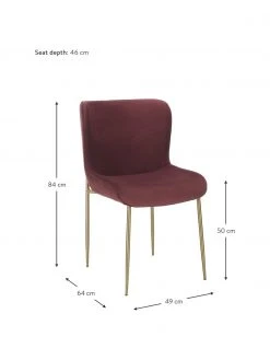 Westwing Collection Samt-Polsterstuhl Tess in Bordeaux, B 49 x T 64 cm -Esszimmer Verkäufe Samt Polsterstuhl Tess in Bordeaux 3