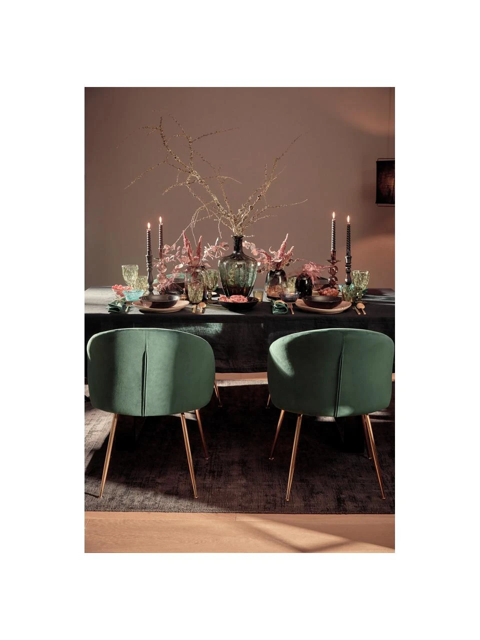 Westwing Collection Samt-Polsterstühle Luisa in Dunkelgrün, 2 Stück, B 59 x T 58 cm 4 Westwing Collection Samt-Polsterstühle Luisa in Dunkelgrün, 2 Stück, B 59 x T 58 cm – Bild 2
