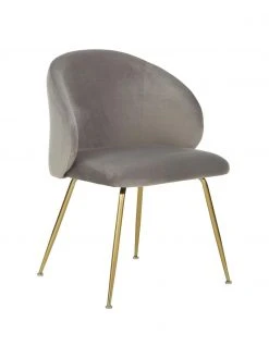 Westwing Collection Samt-Polsterstühle Luisa in Hellgrau, 2 Stück, B 59 x T 59 cm