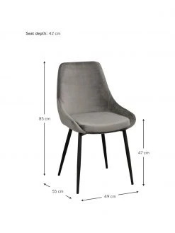 Rowico Samt-Polsterstühle Sierra in Grau, 2 Stück, B 49 x T 55 cm -Esszimmer Verkäufe Samt Polsterstuhle Sierra in Grau 2 Stuck 2