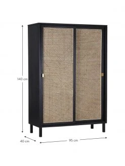 HKliving Schrank Retro mit Wiener Geflecht und Schiebet&uuml;ren, 2-t&uuml;rig, B 95 x H 140 cm -Esszimmer Verkäufe Schrank Retro mit Wiener Geflecht und Schiebeturen 2 turig 2