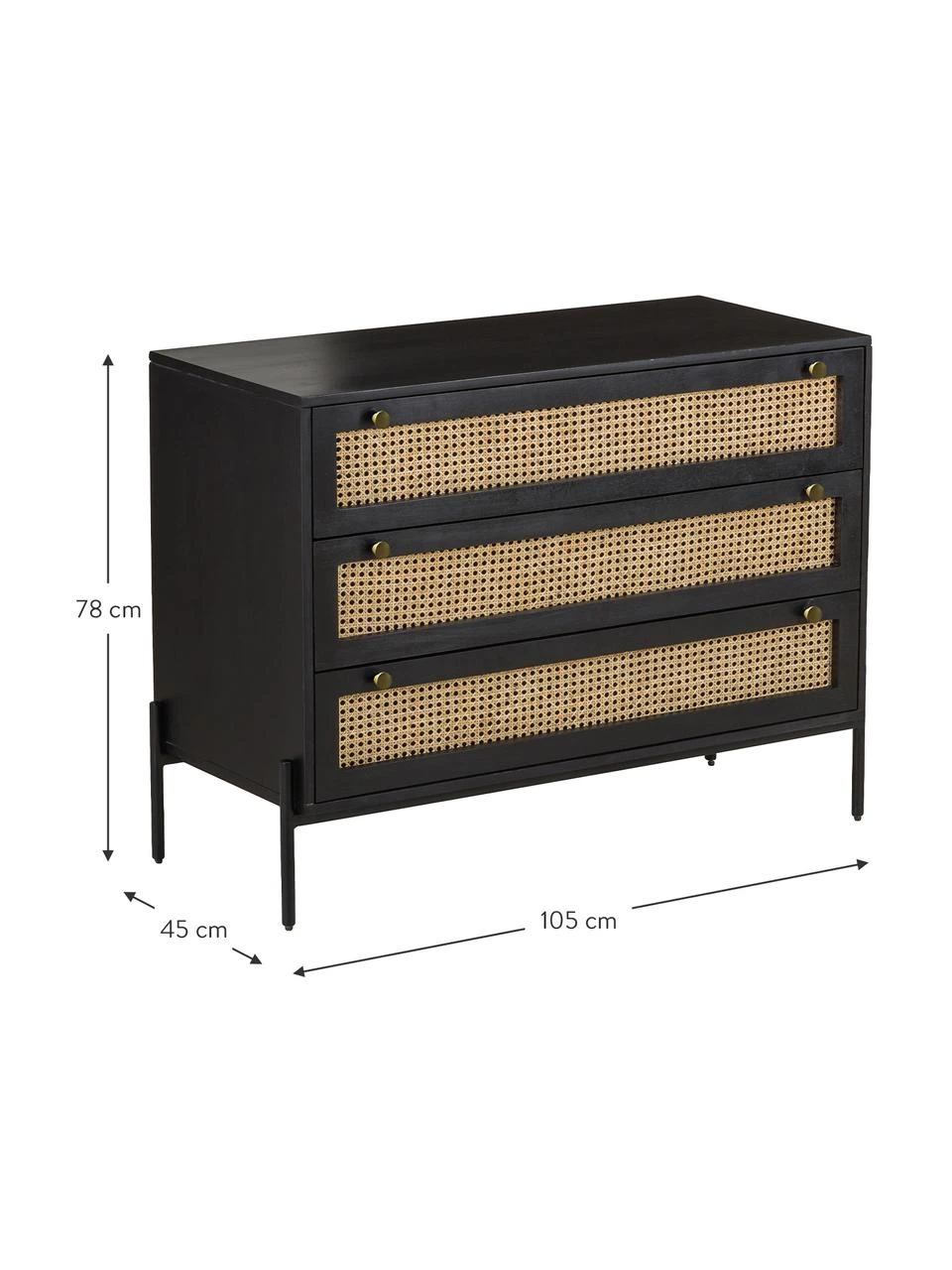 Westwing Collection Schubladenkommode Vienna mit Wiener Geflecht in Schwarz, B 105 x H 78 cm 7 Westwing Collection Schubladenkommode Vienna mit Wiener Geflecht in Schwarz, B 105 x H 78 cm – Bild 5