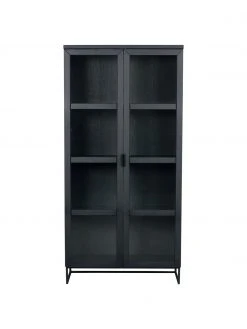 Rowico Schwarze Glasvitrine Everett mit Holzrahmen, B 95 x H 195 cm -Esszimmer Verkäufe Schwarze Glasvitrine Everett mit Holzrahmen 3