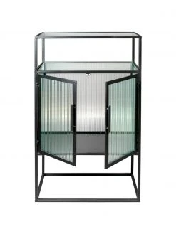 Dutchbone Schwarzes Highboard Boli mit Rillenglas und Metallrahmen, B 65 x H 105 cm -Esszimmer Verkäufe Schwarzes Highboard Boli mit Rillenglas und Metallrahmen 4