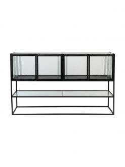 Dutchbone Schwarzes Sideboard Boli mit Rillenglas und Metallrahmen, B 150 x H 90 cm -Esszimmer Verkäufe Schwarzes Sideboard Boli mit Rillenglas und Metallrahmen 3