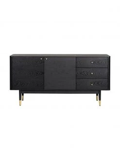 Rowico Schwarzes Sideboard Fenwood mit Schubladen mit Eichenholzfurnier, B 160 x H 79 cm -Esszimmer Verkäufe Schwarzes Sideboard Fenwood mit Schubladen mit Eichenholzfurnier 3