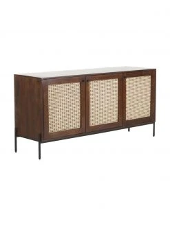 Westwing Collection Sideboard Vienna mit Wiener Geflecht in Dunkelbraun, B 165 x H 78 cm